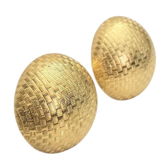 FO Inc. Gold Tone Round Dome Clip On Earrings Weave Texture, Fernando Originals - Picture 5 of 13